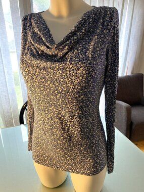 Boden Blue & White Print Cowl Necked Long Sleeved Top 5% Elastane 6 Like NEW